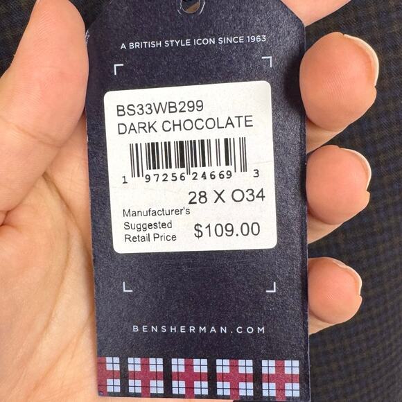 The Original Ben Sherman Dark Chocolate Check Print Straight Fit Size 28x34 - Picture 9 of 9